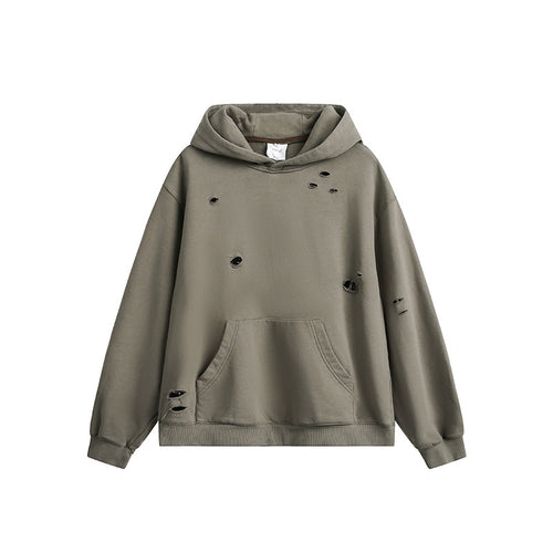 Unisex Oversize-Hoodie mit Distressed-Details, Kängurutasche und gerippten Bündchen Drune