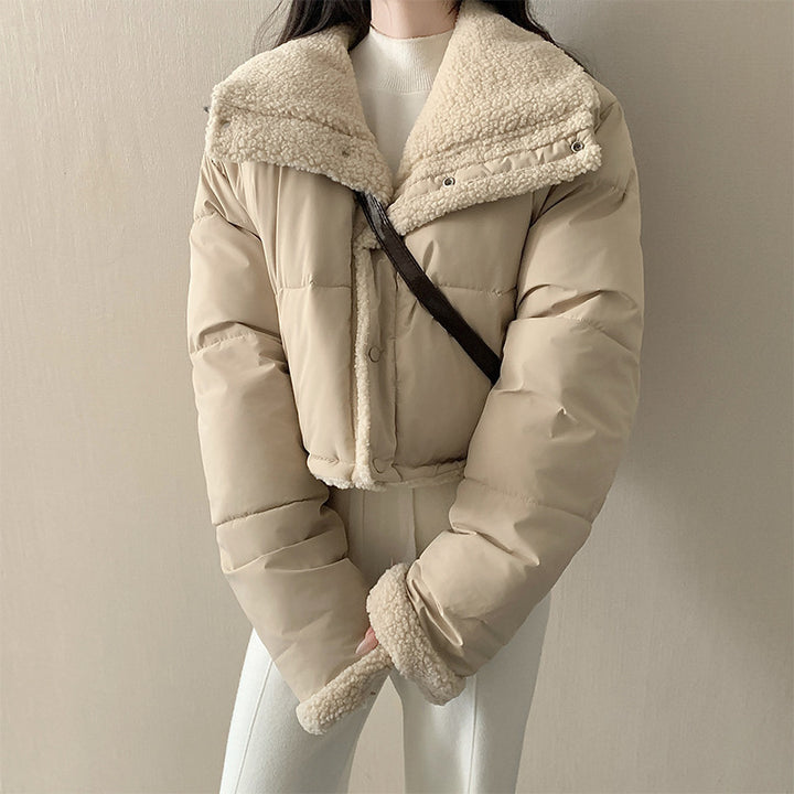 Damen nan kurze wattierte Jacke mit hochschließendem Schalkragen und Teddybündchen Drune