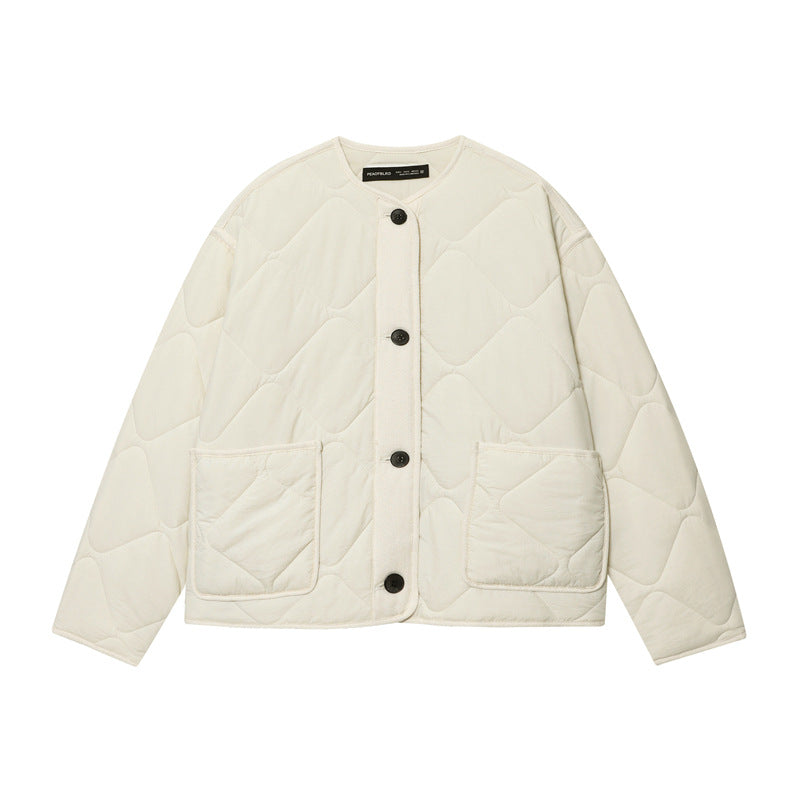 Damen Gesteppte Oversize‑Steppjacke mit Rundhalsausschnitt, aufgesetzten Taschen und Knopfleiste Drune