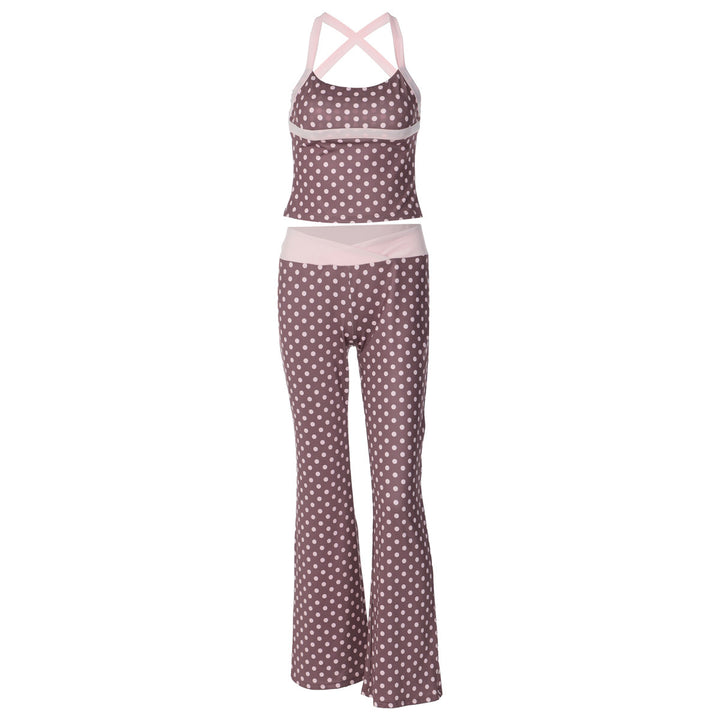 Damen Polka Dot Sportanzug mit cropped Oberteil und Flared Pants Drune
