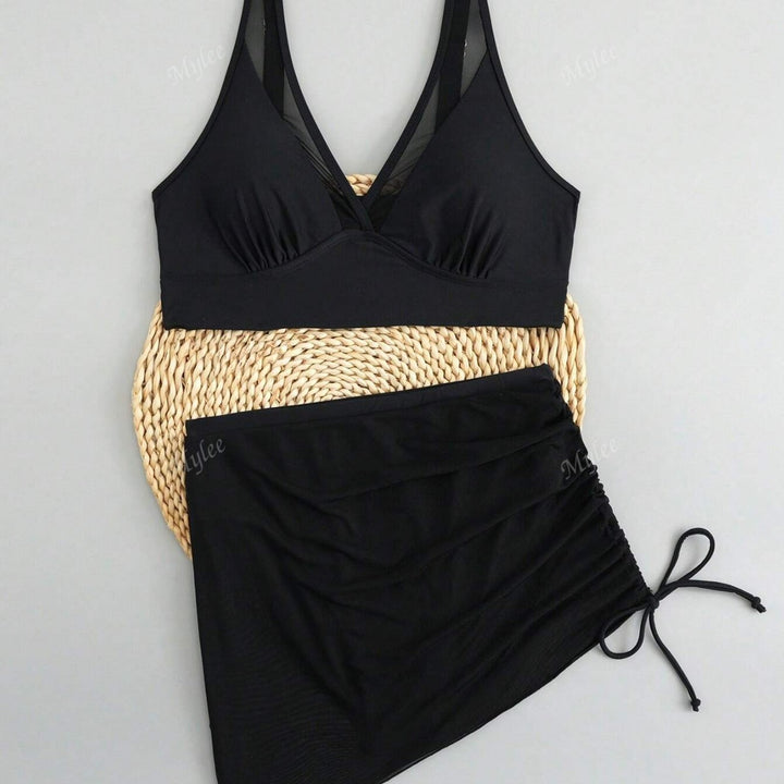 Damen Bikiniset mit transparentem Wickelrock und trendigem Trägerdesign Drune
