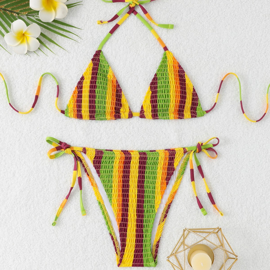 Damen Triangel-Bikini-Set mit floralem Muster und hochwertigen Bindebändern Drune