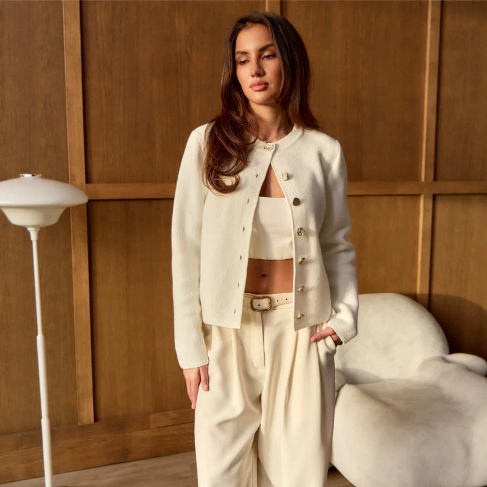 Damen Elegante Strickjacke mit Perlenknöpfen Drune
