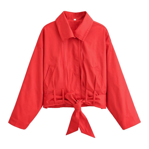 Damen Kurzjacke im Blousonstil mit Bindegürtel und breitem Kragen Drune