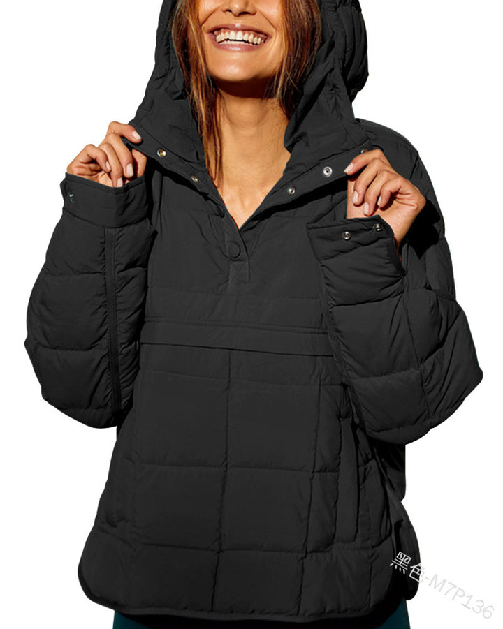 Damen Gefütterter Stepp-Anorak-Pullover mit Kapuze Drune