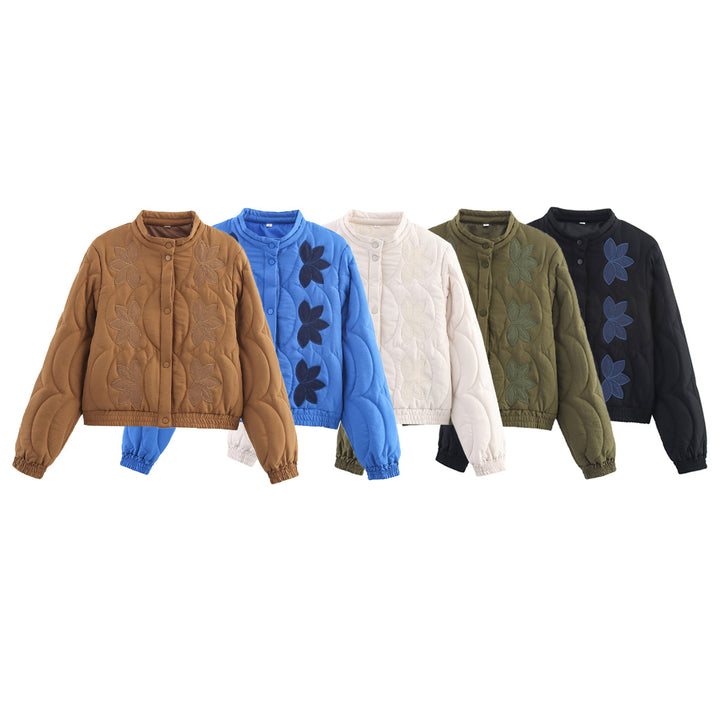 Damen gesteppte Jacke mit floralem Design und elastischen Bündchen Drune
