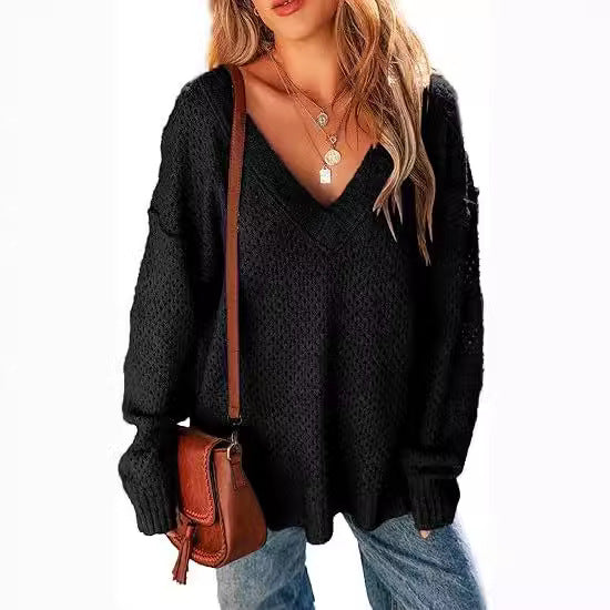 Damen Leicht gestrickter V-Ausschnitt Pullover mit lässigem Schnitt Drune