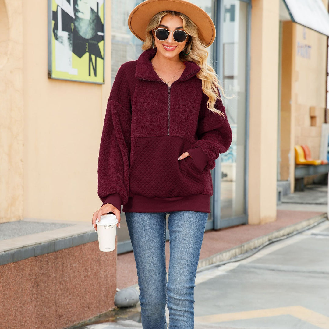 Damen Kuscheliger Zip-Pullover mit strukturiertem Fleece und bequemen Taschen Drune