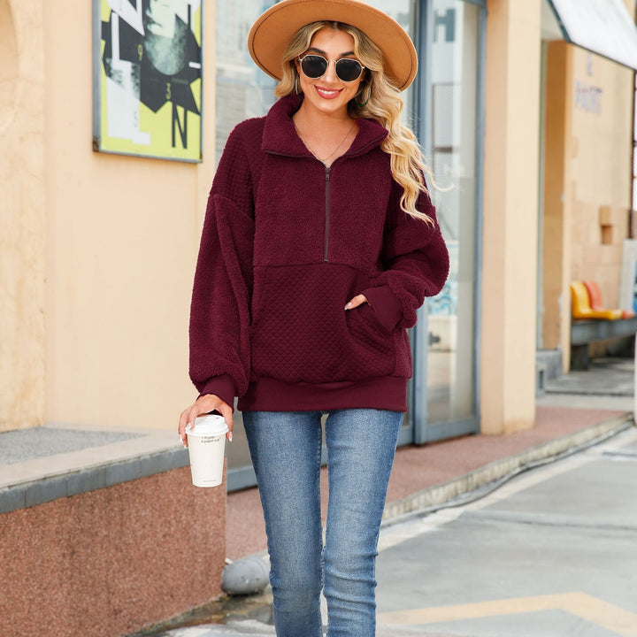 Damen Kuscheliger Zip-Pullover mit strukturiertem Fleece und bequemen Taschen Drune