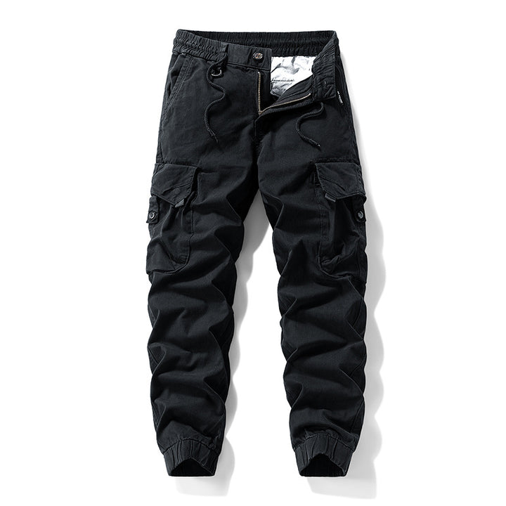 Herren Strapazierfähige Twill-Cargohose im Joggercut mit Tunnelzugbund, aufgesetzten Klapptaschen und gerippten Bündchen Drune