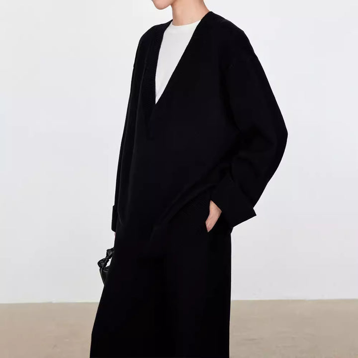 Damen Grobstrickpullover mit V-Ausschnitt und übergroßem Schnitt Drune