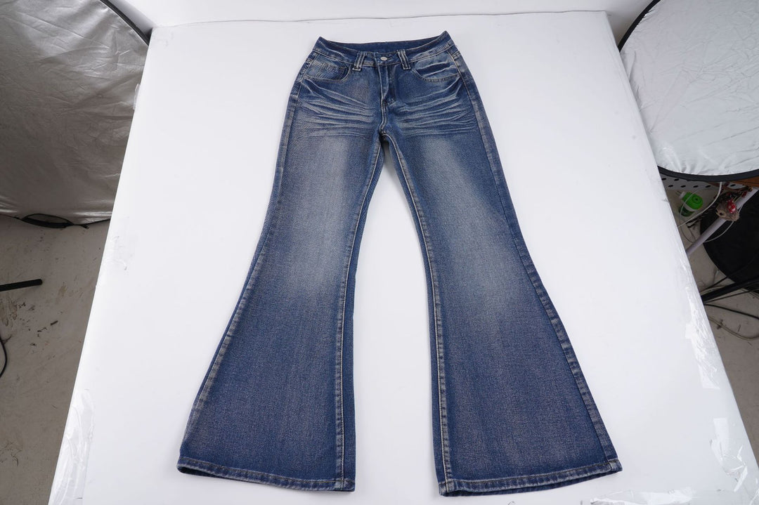 Damen Hochtaillierte Flared-Jeans mit Used-Waschung und Five-Pocket Drune