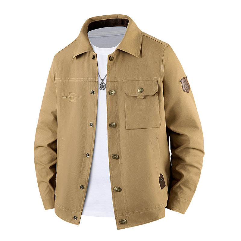 Herren Canvas-Workerjacke mit Knopfleiste, aufgesetzter Brusttasche und Hemdkragen Drune
