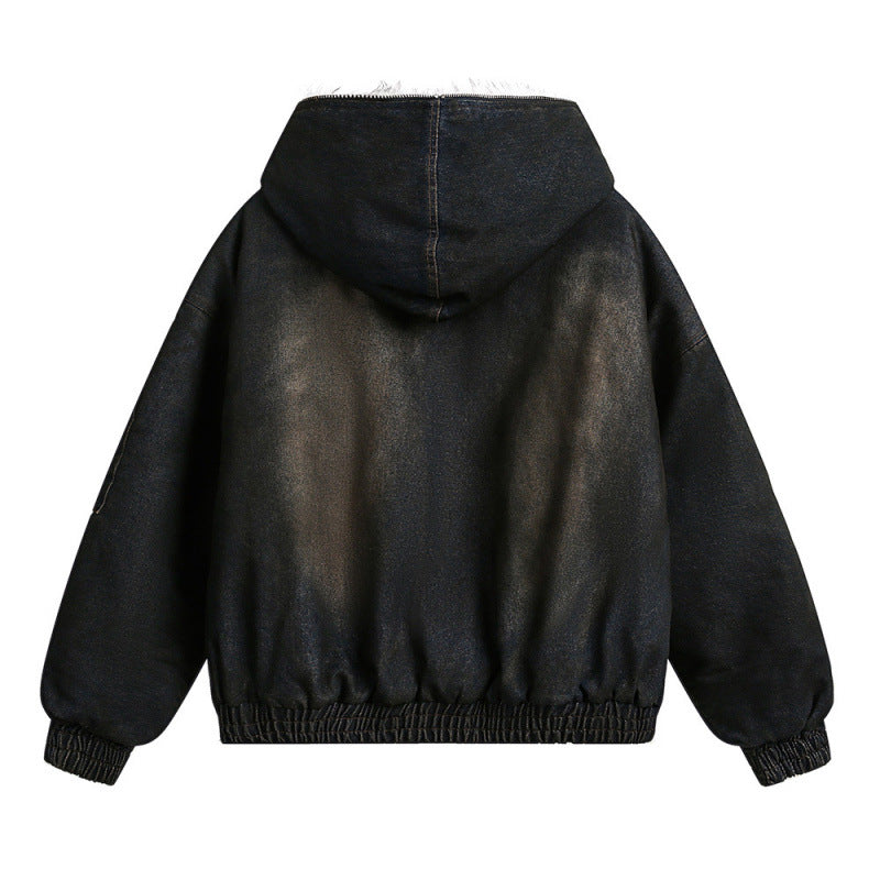 Herren Gefütterte Bomberjacke mit Teddyfutter, Kapuze und Used-Finish Drune