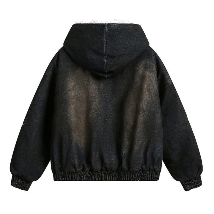 Herren Gefütterte Bomberjacke mit Teddyfutter, Kapuze und Used-Finish Drune