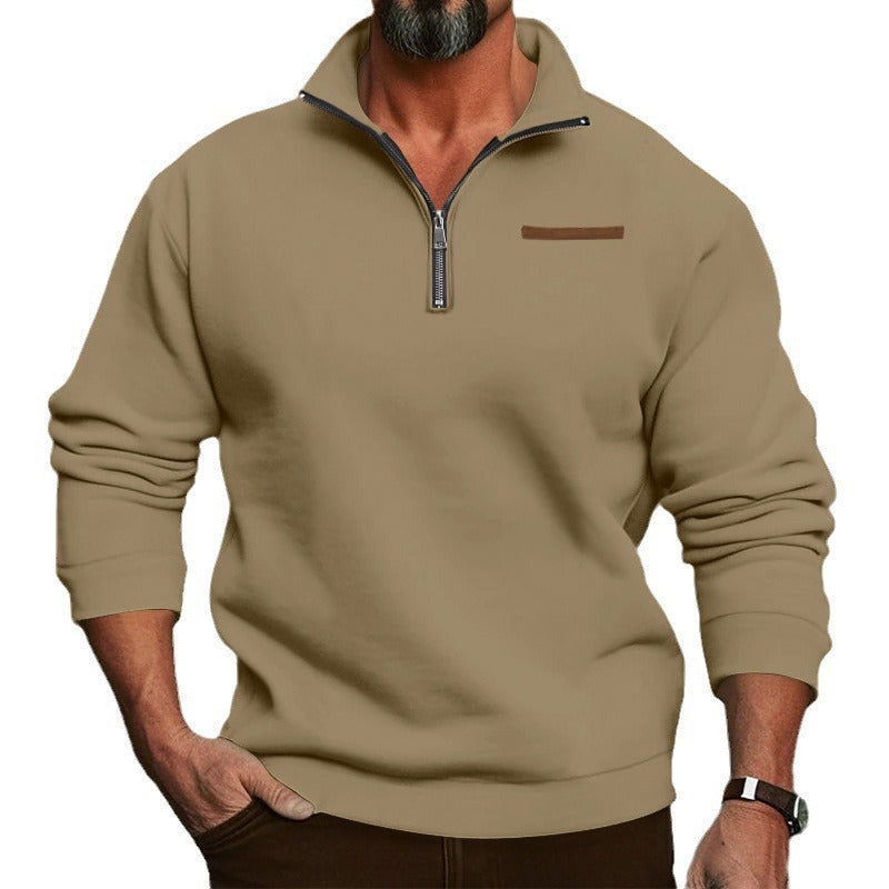 Herren nan kurzer Reißverschluss-Pullover mit Stehkragen, Kinnschutz und dezenter Brustpaspel Drune