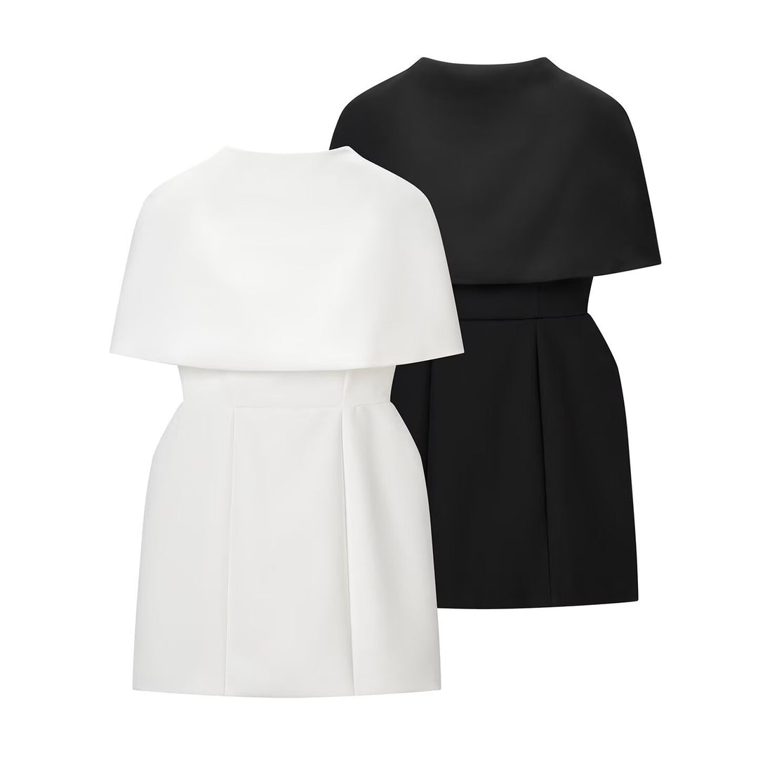 Damen elegantes Hochzeitskleid mit Cape-Ärmeln und tailliertem Schnitt Drune