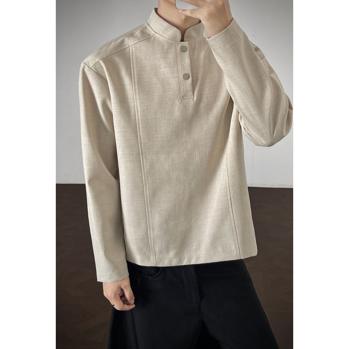 Herren Lässiger Longsleeve mit Stehkragen Drune