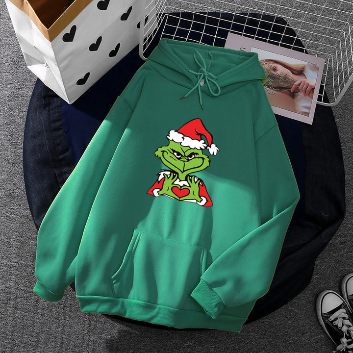 Unisex nan Kapuzenpullover mit weichem Fleece-Futter, Kängurutasche und auffälligem Weihnachts-Comicprint Drune