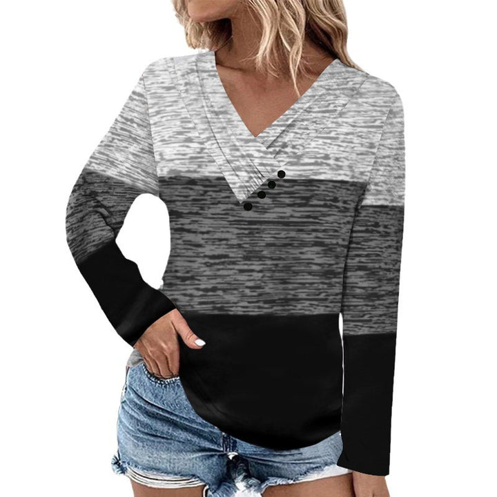 Damen Gerippter V-Ausschnitt Pullover mit Farbverlauf, Zierknöpfen und legerer Passform Drune