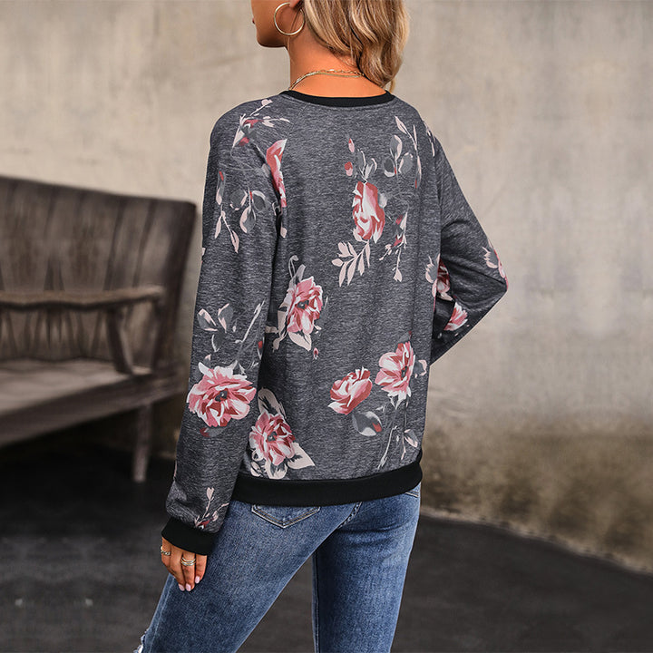 Damen Lässiges Raglan-Sweatshirt mit floralem Print und Rippbündchen Drune