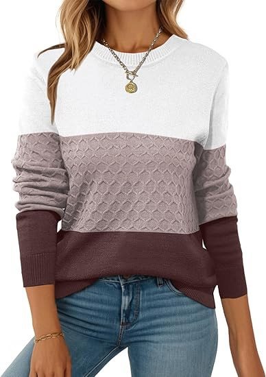 Damen modischer Strukturpullover mit kontrastierenden Farbblöcken Drune