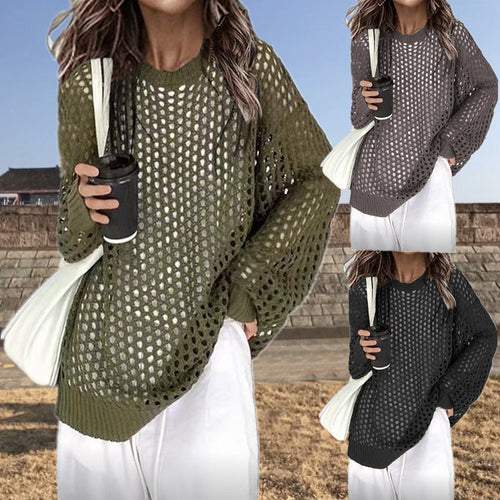 Damen luftiger Strickpullover mit modischer Netzstruktur Drune