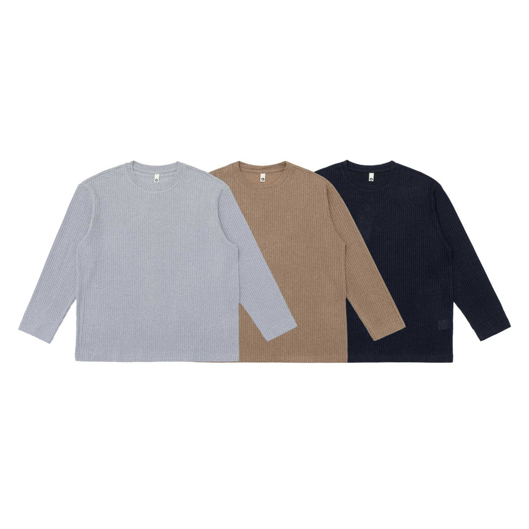 Unisex Gerippter Rundhalspullover aus feinem Strick mit Relaxed‑Fit Drune