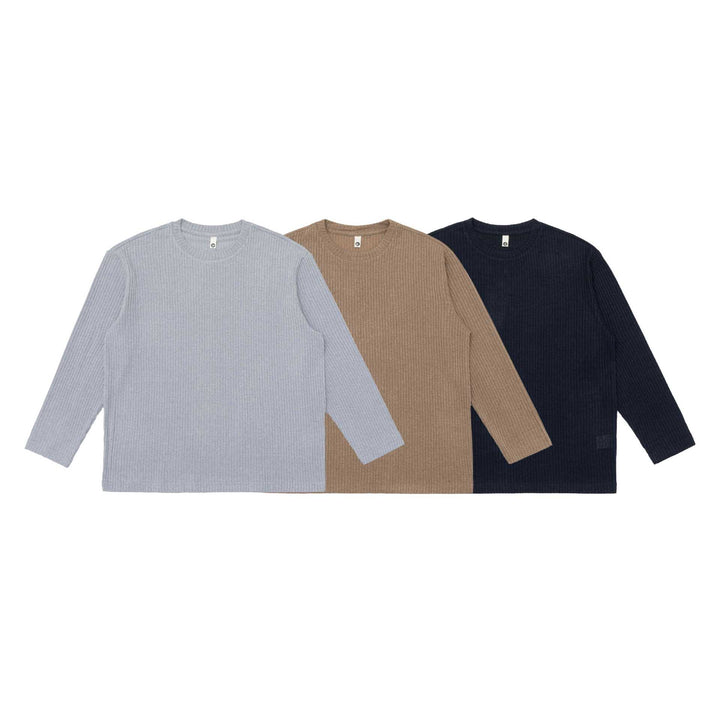Unisex Gerippter Rundhalspullover aus feinem Strick mit Relaxed‑Fit Drune