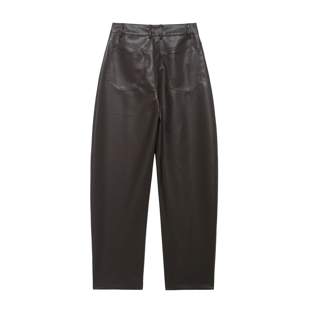 Damen Hochtaillierte Kunstlederhose mit weiter tapered Passform Drune
