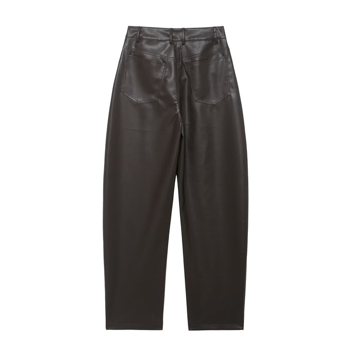 Damen Hochtaillierte Kunstlederhose mit weiter tapered Passform Drune