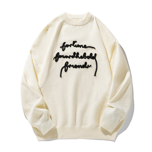 Unisex Feiner Oversize-Strickpullover mit 3D-Skriptstickerei Drune