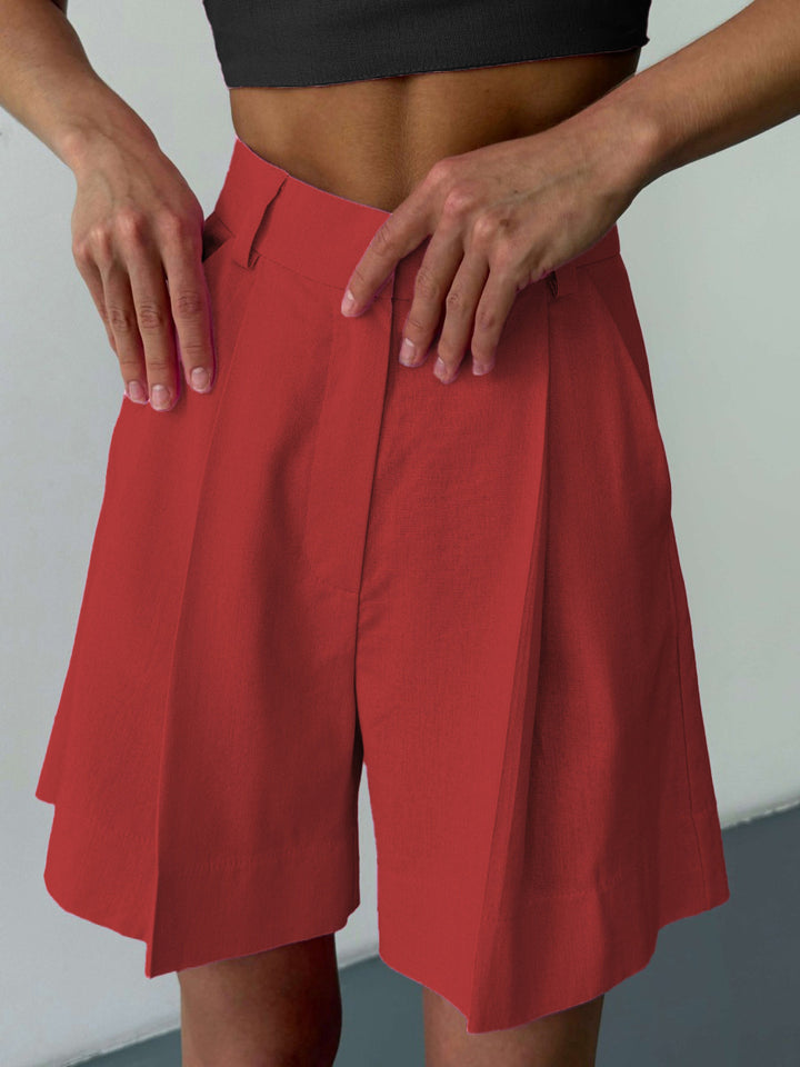 Drune | Damen Shorts Einfarbig Reißverschluss Tasche Gerade Shorts