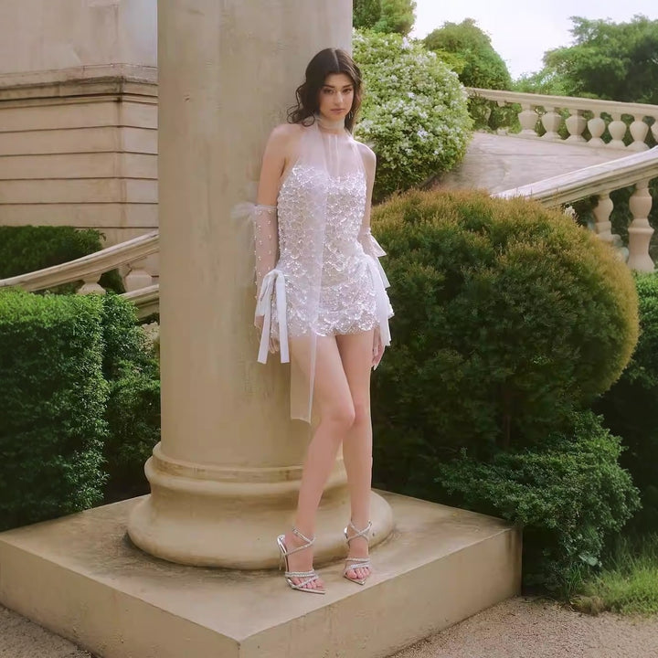 Damen Transparentes Abendkleid mit eleganten Pailletten und Rüschendetails Drune