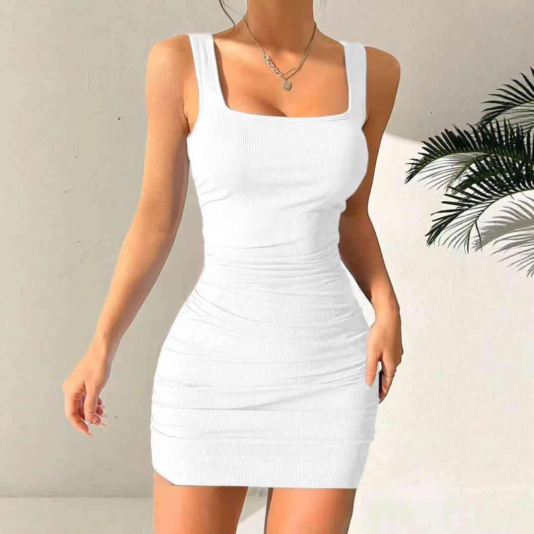Damen figurbetontes Minikleid mit angeschnittenen Trägern und Raffung Drune