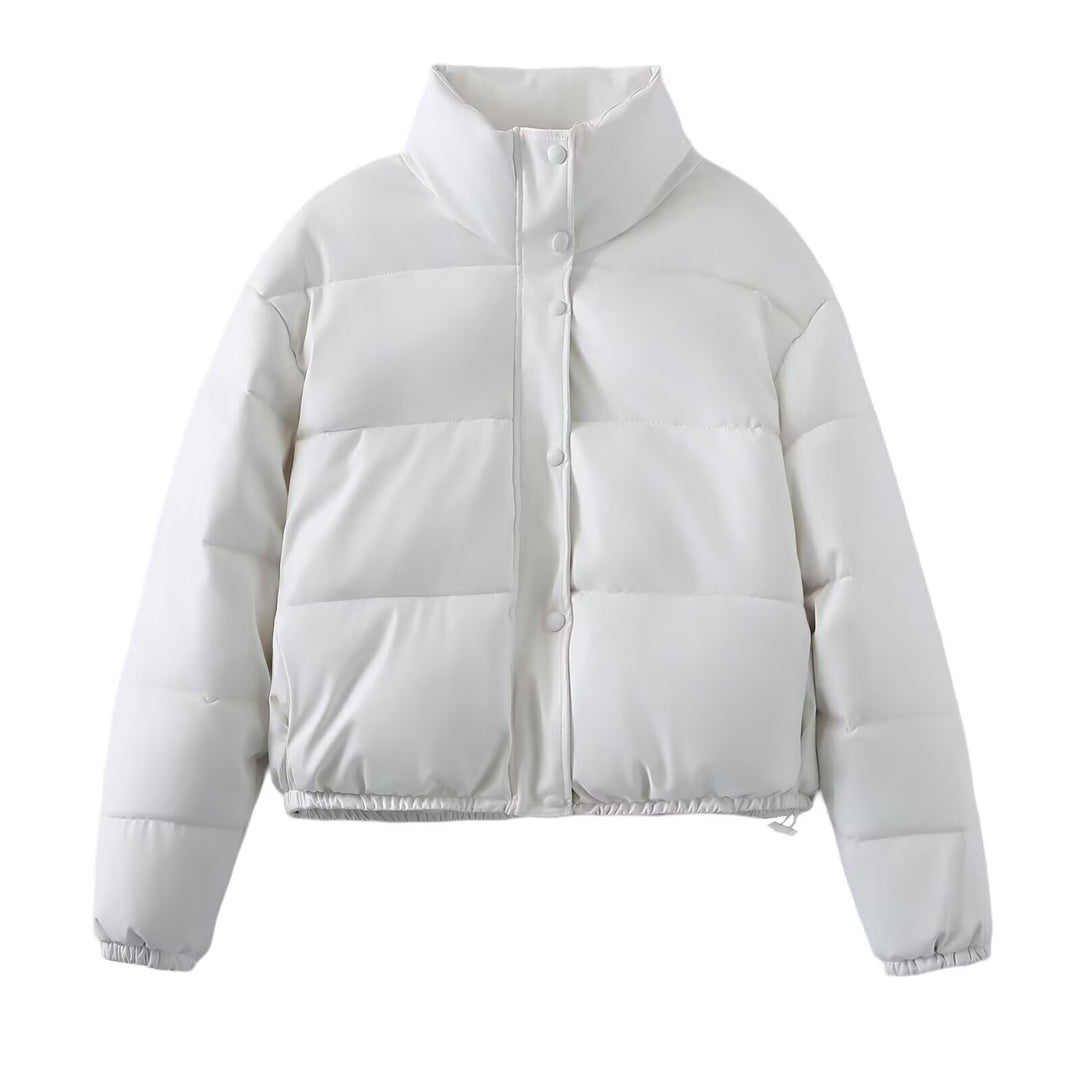 Damen Kurz geschnittene Steppjacke mit hohem Stehkragen, Druckknopfverschluss und elastischem Saum Drune
