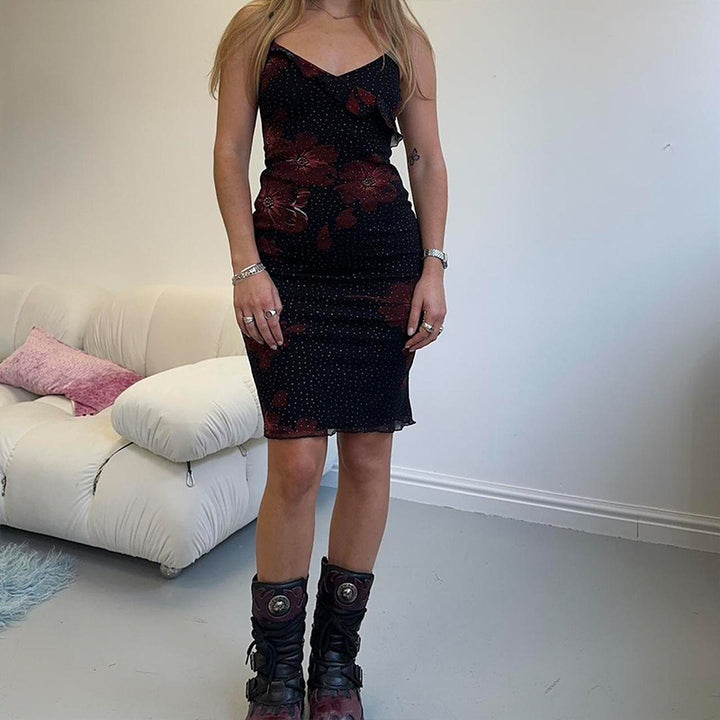 Damen figurbetontes Sommerkleid mit Rüschendetails und floralem Design Drune