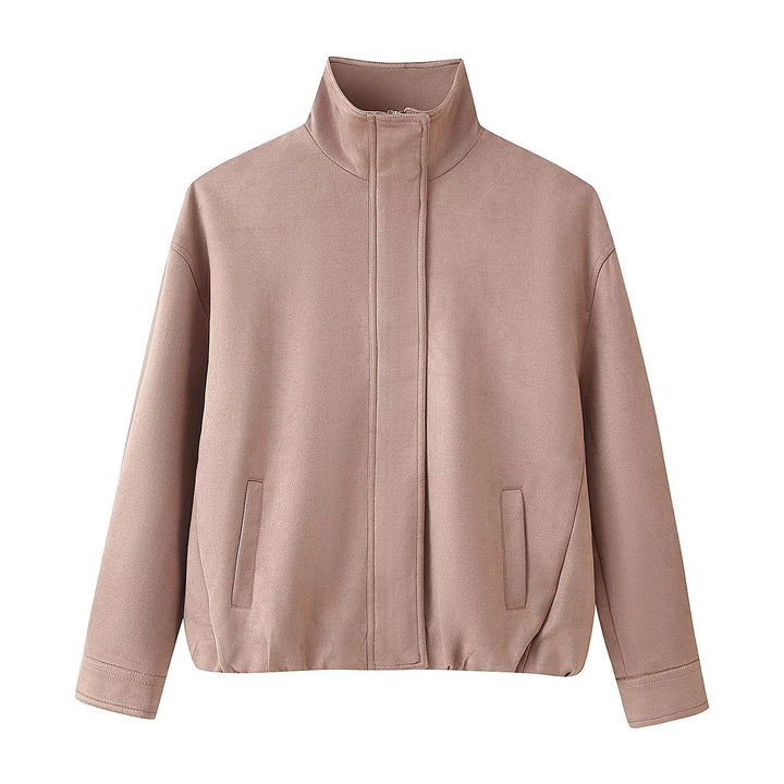 Damen Minimalistische Stehkragen-Übergangsjacke mit verdecktem Reißverschluss und Eingrifftaschen Drune