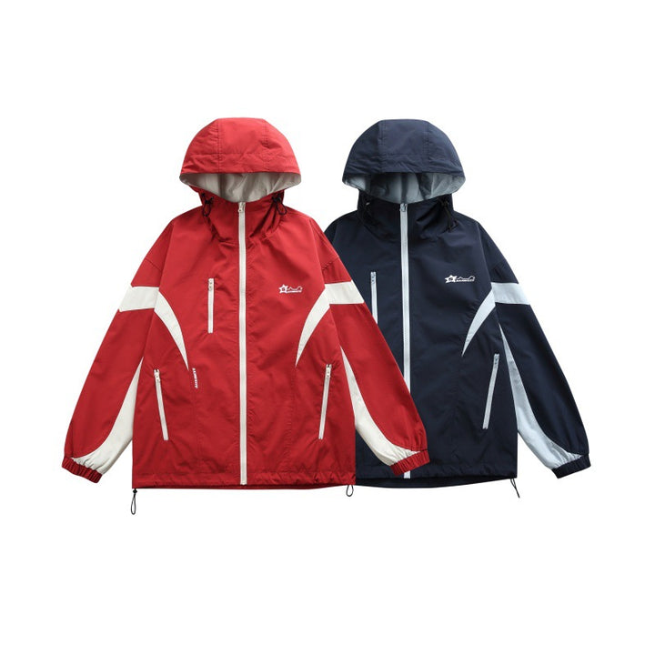 Unisex Technische Kapuzen‑Windbreakerjacke im Boxy‑Cut mit kontrastierenden Paneelen und wasserabweisenden Reißverschlüssen Drune