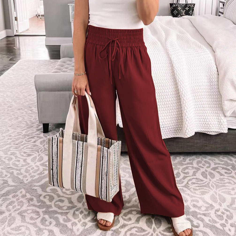 Damen Palazzo‑Hose aus fließendem Viskosemix mit hohem Smockbund und Tunnelzug Drune