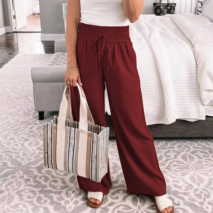 Damen Palazzo‑Hose aus fließendem Viskosemix mit hohem Smockbund und Tunnelzug Drune