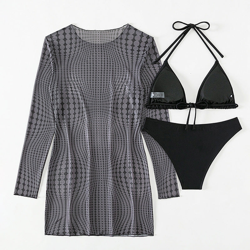 Damen Bikiniset mit transparentem Cover-Up und modischem Muster Drune