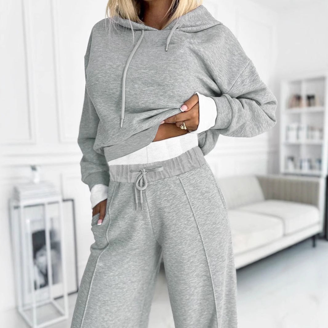 Damen nan kurzes Hoodie- und weite Jogger-Set aus weichem Baumwollmix Drune