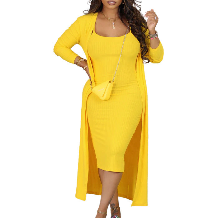 Damen langer Strickmantel mit feiner Rippstruktur und elegantem Schnitt Drune