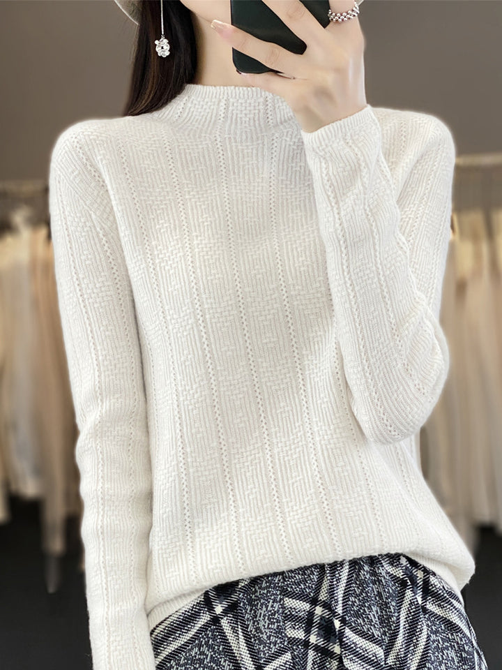 Damen Strukturierter Mockneck-Pullover aus kaschmirähnlicher Wollmischung Drune