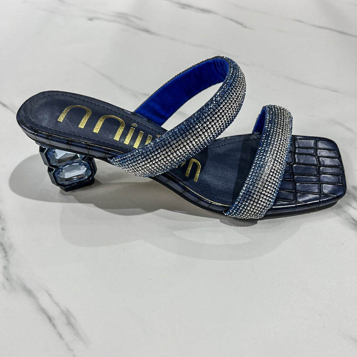 Damen Glamouröse Sandalen mit funkelnden Riemen und einzigartigem Blockabsatz Drune
