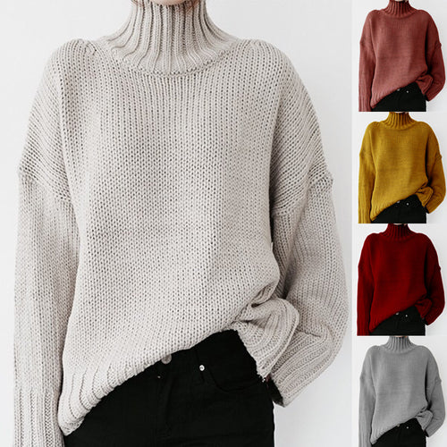 Damen Grobstrickpullover mit hohem Kragen und lässigem Schnitt Drune
