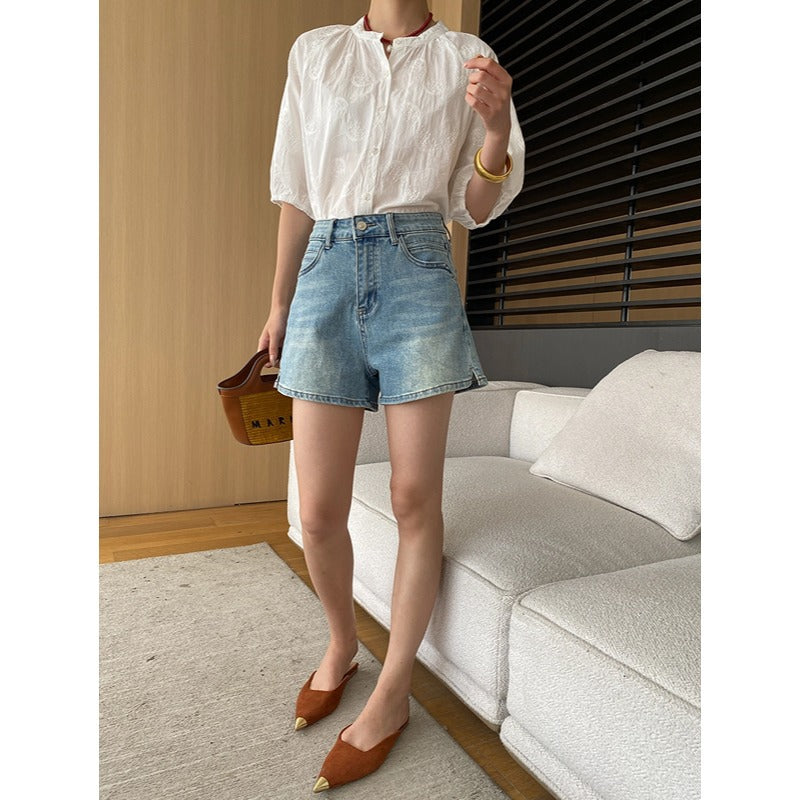 Damen lässige Denim-Shorts mit hohem Bund und weitem Bein Drune