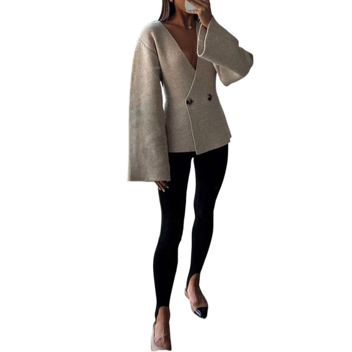 Damen modischer Wickelpullover mit stylischen Schößchen Drune