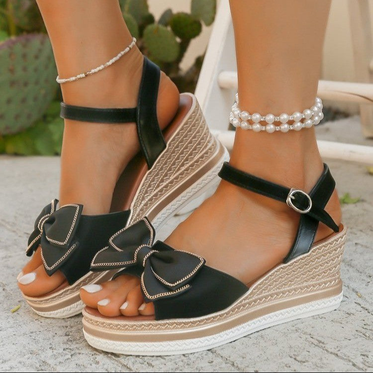 Damen Wedge-Sandalen mit dekorativer Schleifenapplikation und rutschfester Sohle Drune